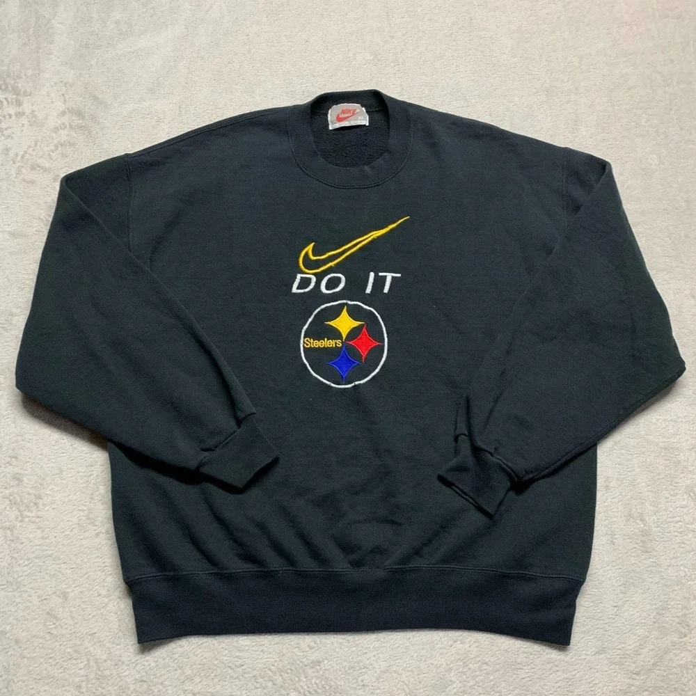 Vintage Nike 90s NFL Pittsburgh Steelers‎ Do It Black Crewneck XL MADE IN USA